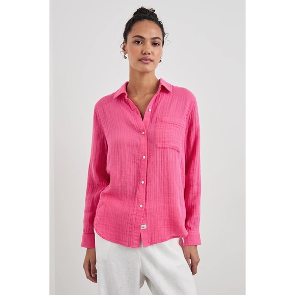 Rails Tops - Rails Ellis Fuchsia Pink Organic Cotton Double Gauze Button Down Shirt Large